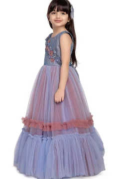 Embellished Net Gown in Blue