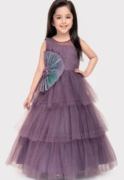 Embellished Net Gown in Purple