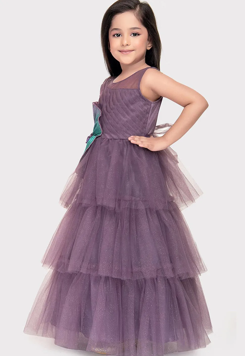 Embellished Net Gown in Purple