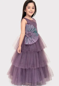 Embellished Net Gown in Purple
