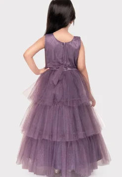Embellished Net Gown in Purple