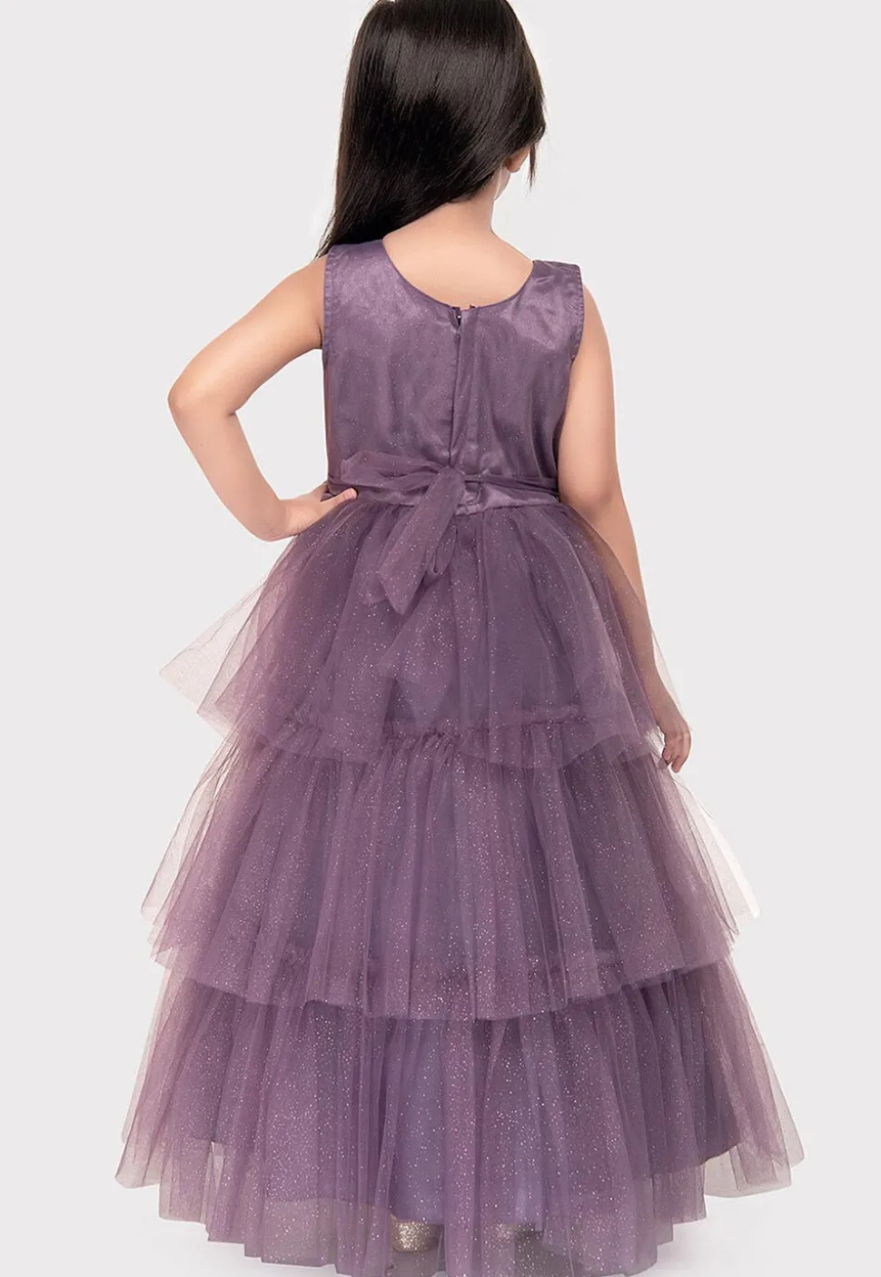 Embellished Net Gown in Purple