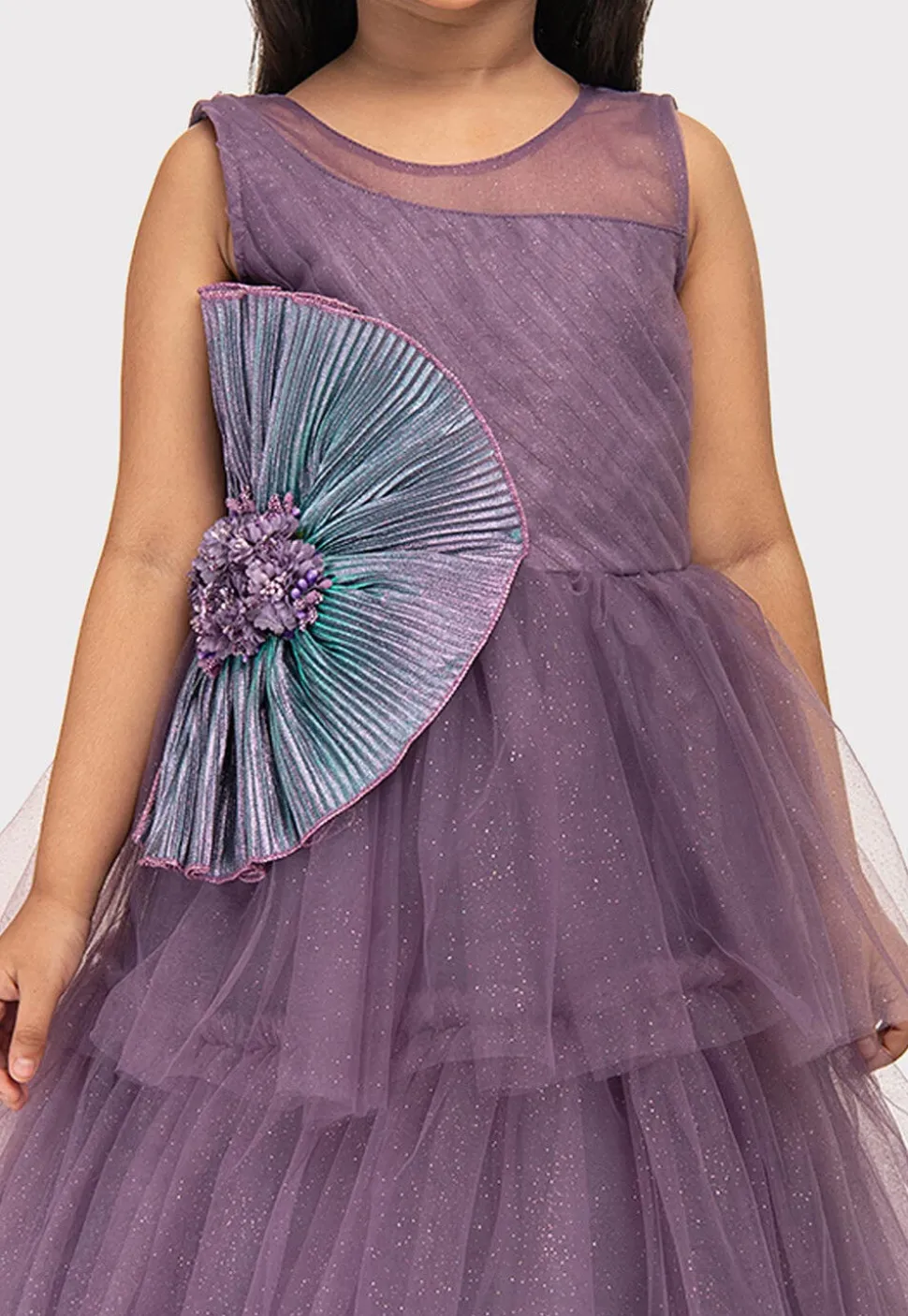 Embellished Net Gown in Purple