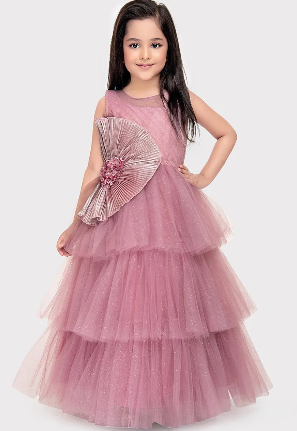 Embellished Net Gown in Pink