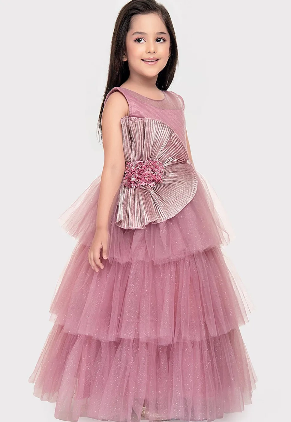 Embellished Net Gown in Pink