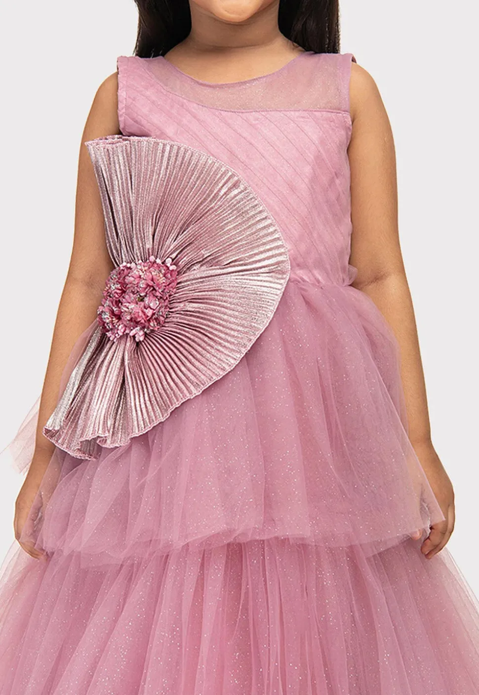 Embellished Net Gown in Pink