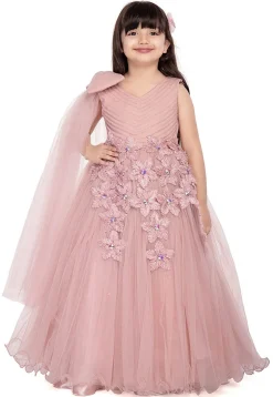 Embellished Net Gown in Peach