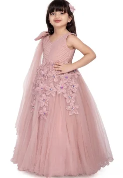 Embellished Net Gown in Peach