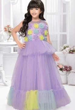 Embellished Net Gown in Purple