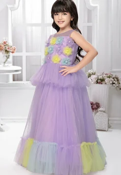 Embellished Net Gown in Purple