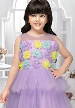 Embellished Net Gown in Purple