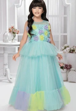 Embellished Net Gown in Sky Blue