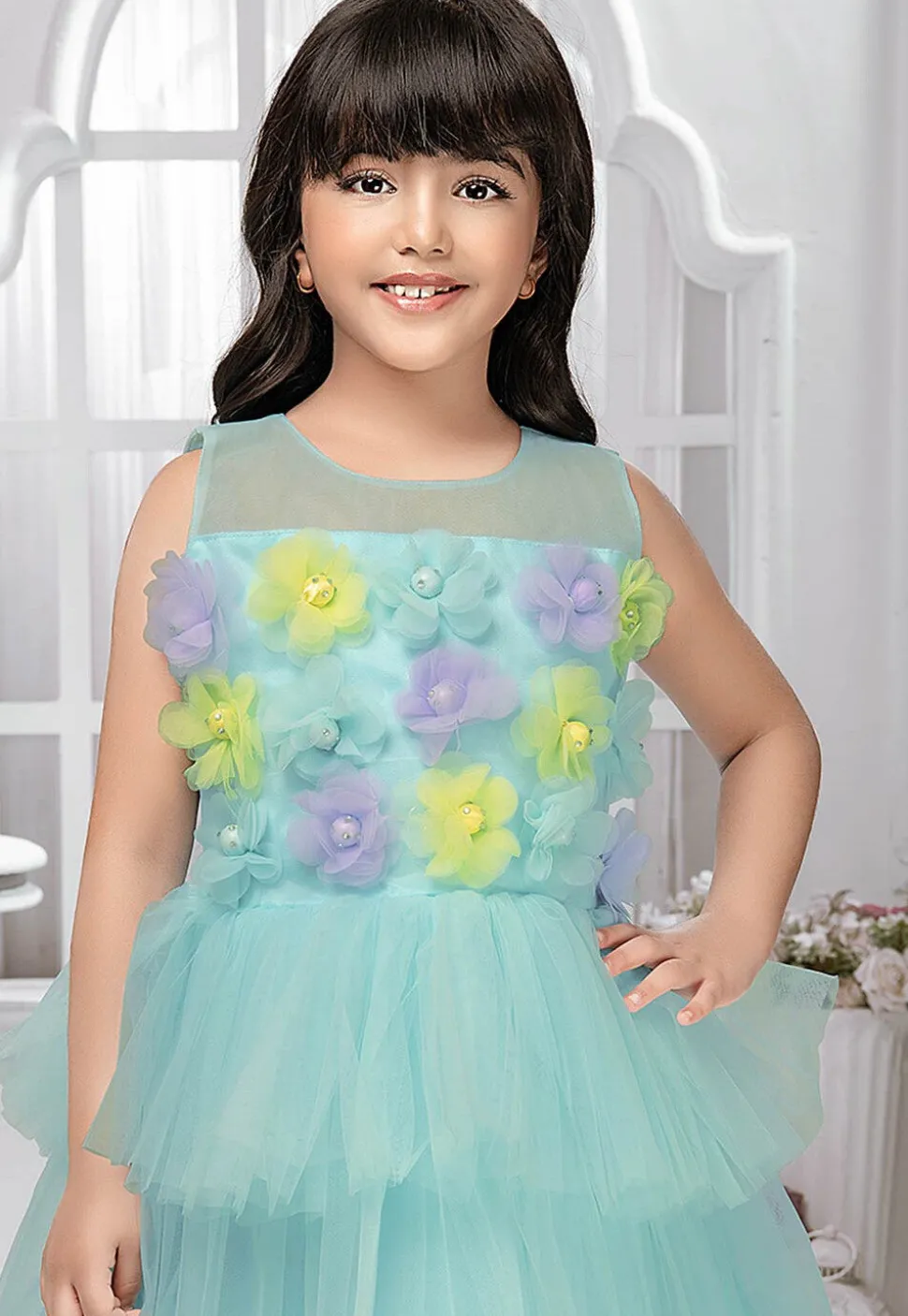 Embellished Net Gown in Sky Blue