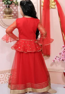 Embellished Net Lehenga in Red