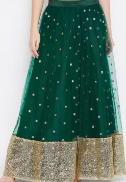 Embellished Net Skirt in Dark Green