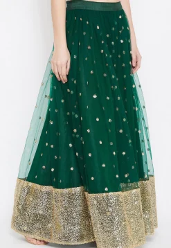 Embellished Net Skirt in Dark Green