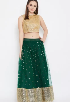 Embellished Net Skirt in Dark Green