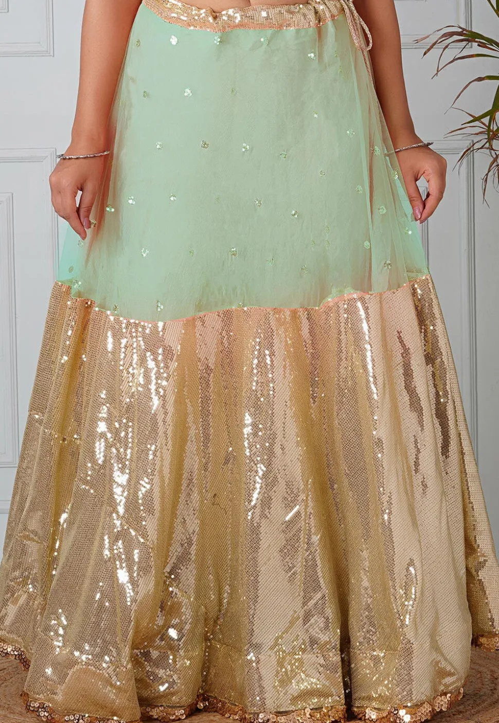 Embellished Net Skirt in Sea Green