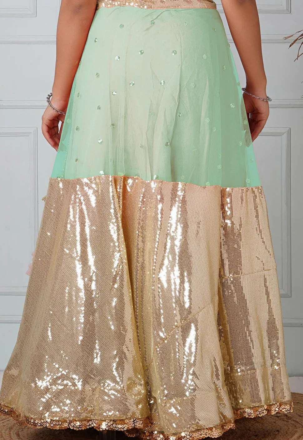 Embellished Net Skirt in Sea Green