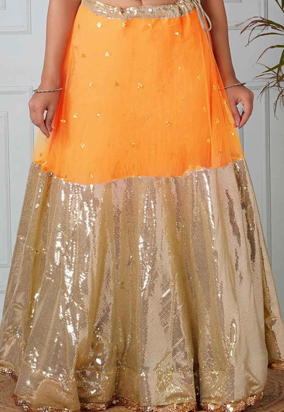 Embellished Net Skirt in Mustard