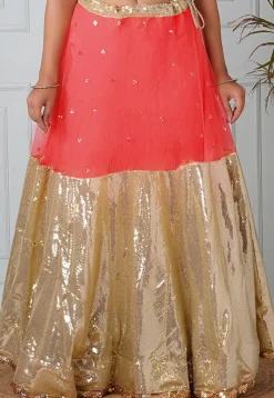 Embellished Net Skirt in Red
