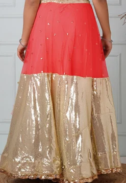Embellished Net Skirt in Red