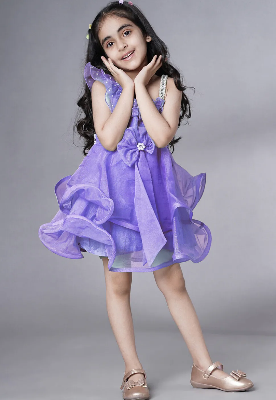 Embellished Organza Dress in Purple
