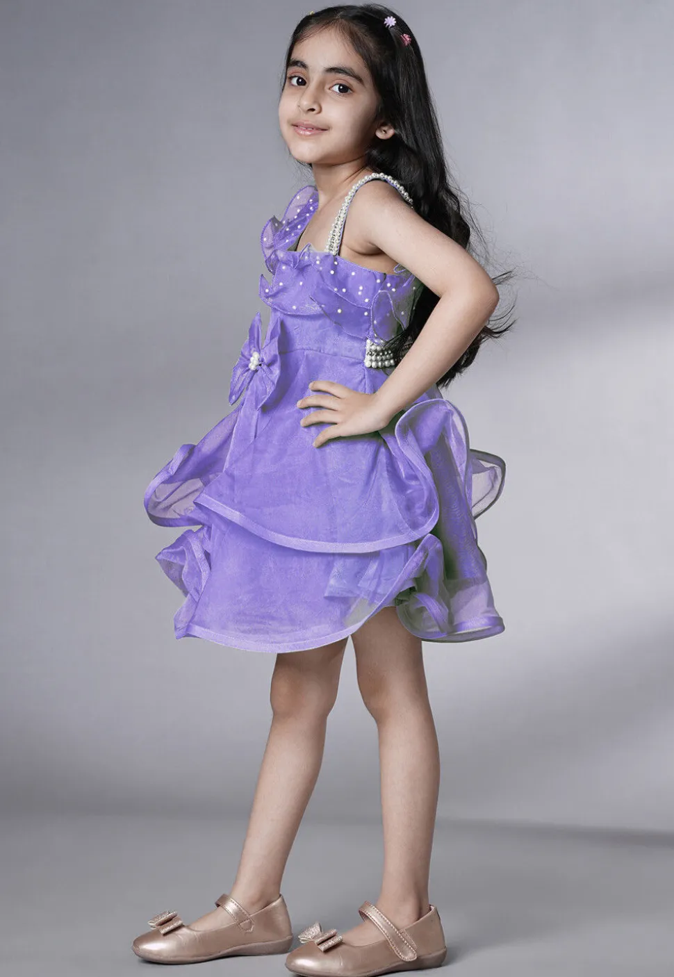 Embellished Organza Dress in Purple