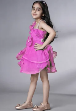 Embellished Organza Dress in Fuchsia