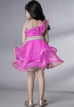 Embellished Organza Dress in Fuchsia