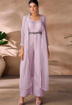 Embellished Organza Jumpsuit in Purple