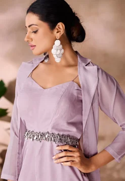Embellished Organza Jumpsuit in Purple