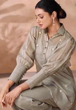 Embellished Organza Tunic Set in Grey