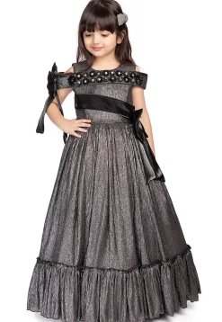Embellished Polyester Gown in Grey