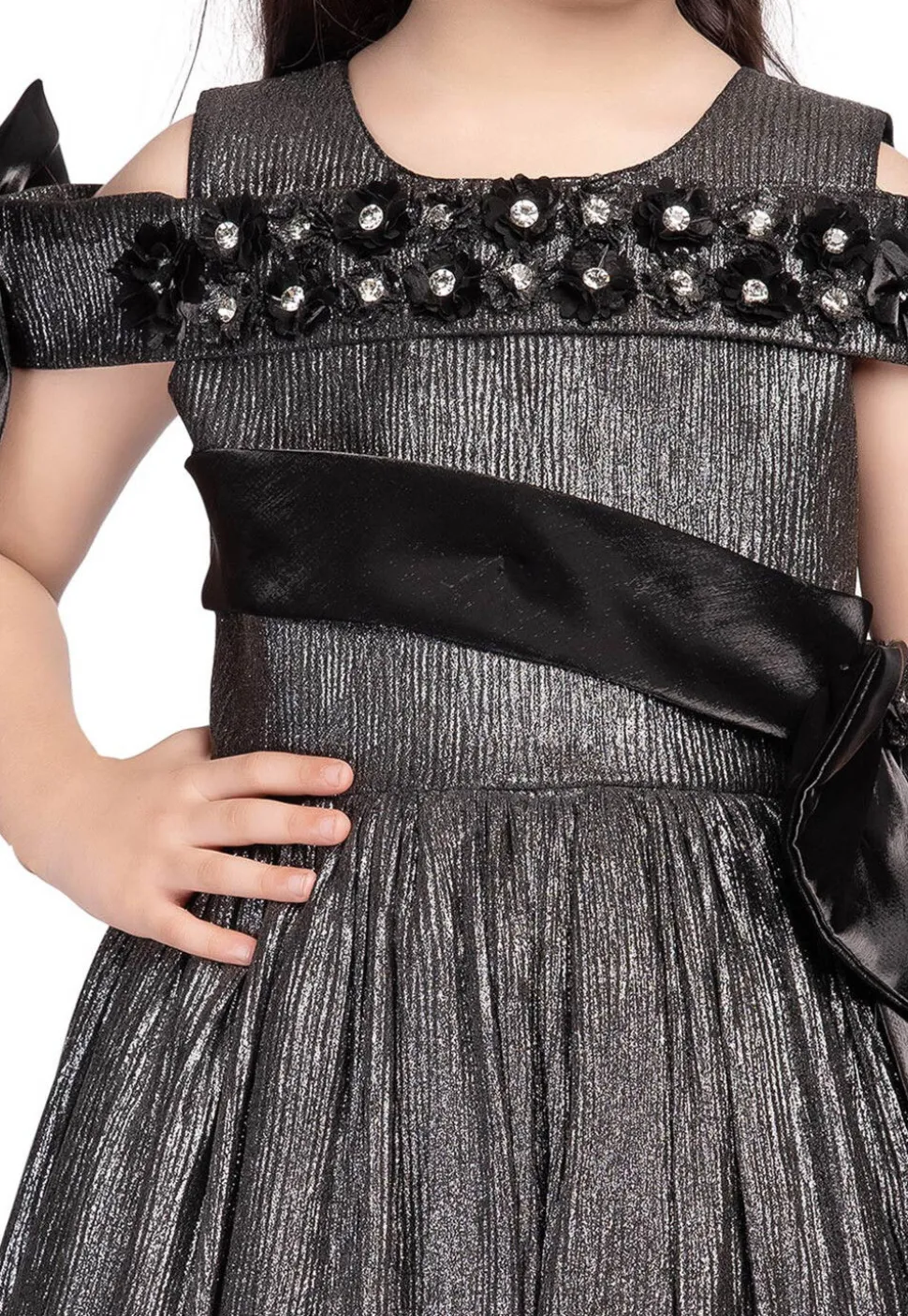 Embellished Polyester Gown in Grey