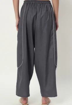 Embellished Pure Cotton Pant in Grey
