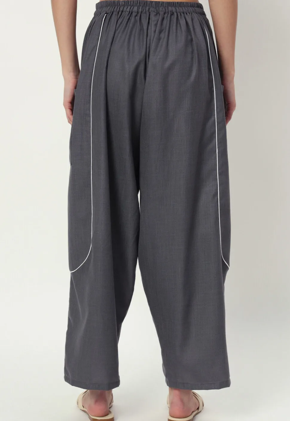 Embellished Pure Cotton Pant in Grey