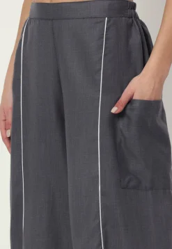 Embellished Pure Cotton Pant in Grey