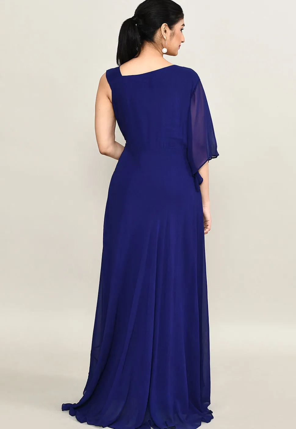 Embellished Pure Georgette Gown in Navy Blue