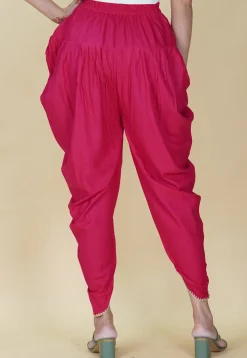 Embellished Rayon Dhoti Pant in Dark Fuchsia