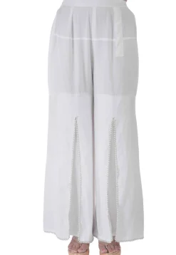 Embellished Rayon Slitted Palazzo in White