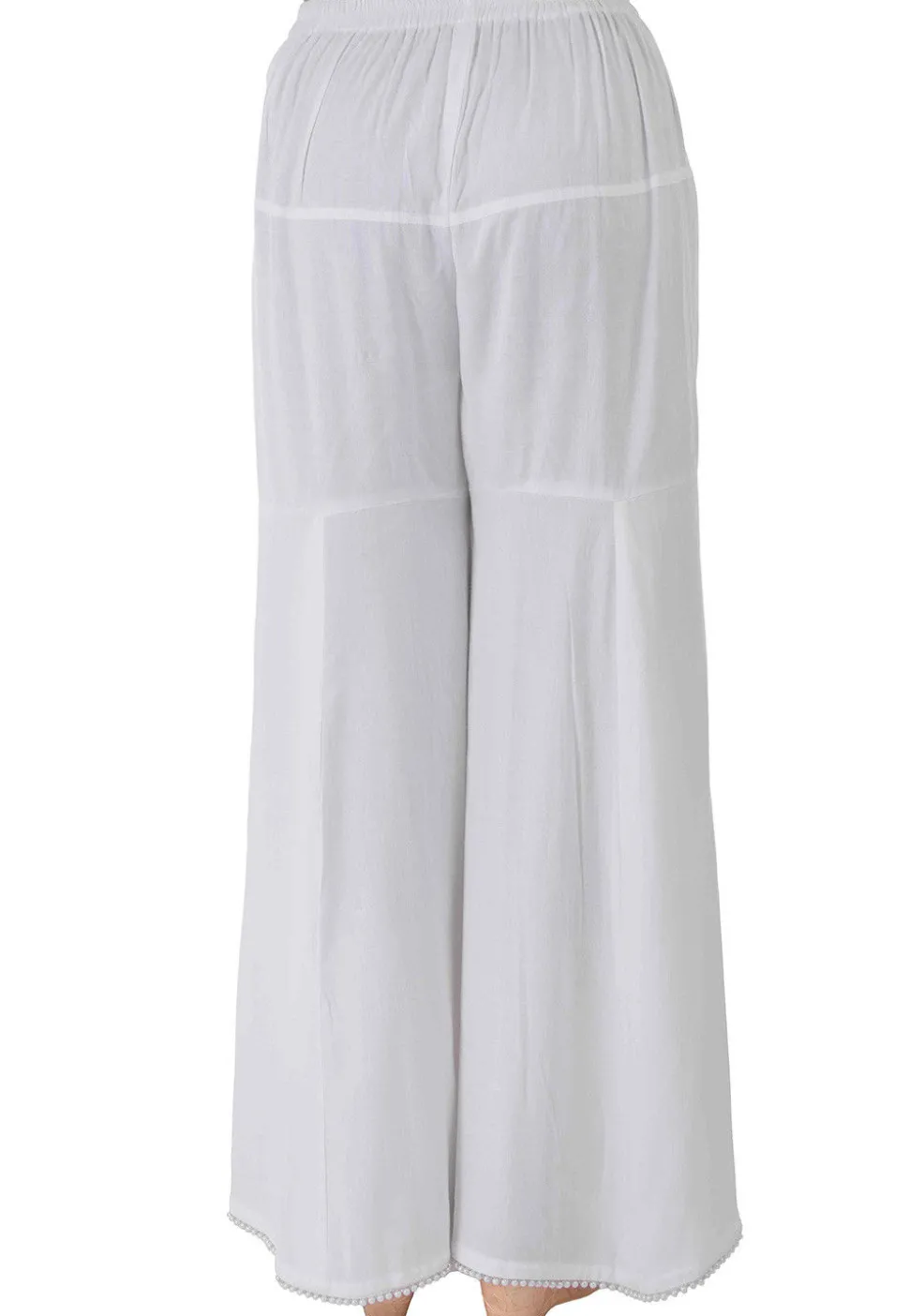 Embellished Rayon Slitted Palazzo in White