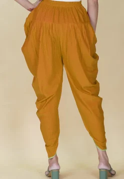 Embellished Rayon Tulip Pant in Mustard