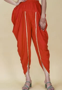 Embellished Rayon Tulip Pant in Orange