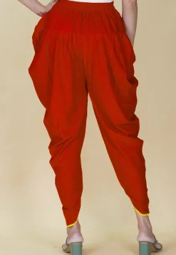 Embellished Rayon Tulip Pant in Red
