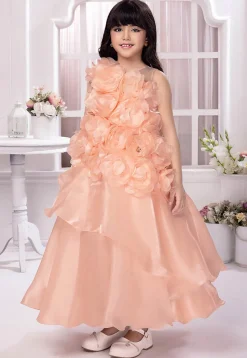 Embellished Satin Gown in Peach