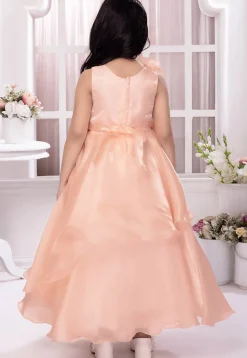 Embellished Satin Gown in Peach