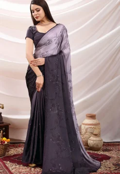 Embellished Satin Saree in Shaded Purple