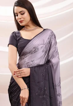 Embellished Satin Saree in Shaded Purple