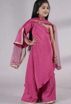 Embellished Shantoon Asymmetric Pakistani Suit in Pink
